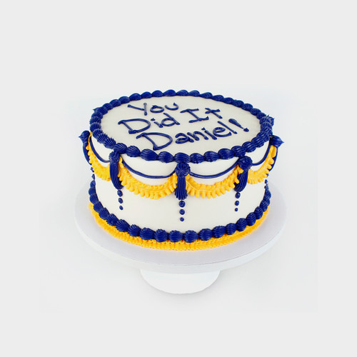 Blue & Gold Vintage Graduation Cake